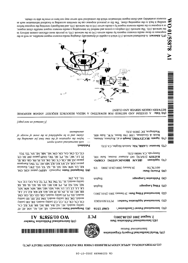 Canadian Patent Document 2398499. Abstract 20020726. Image 1 of 1