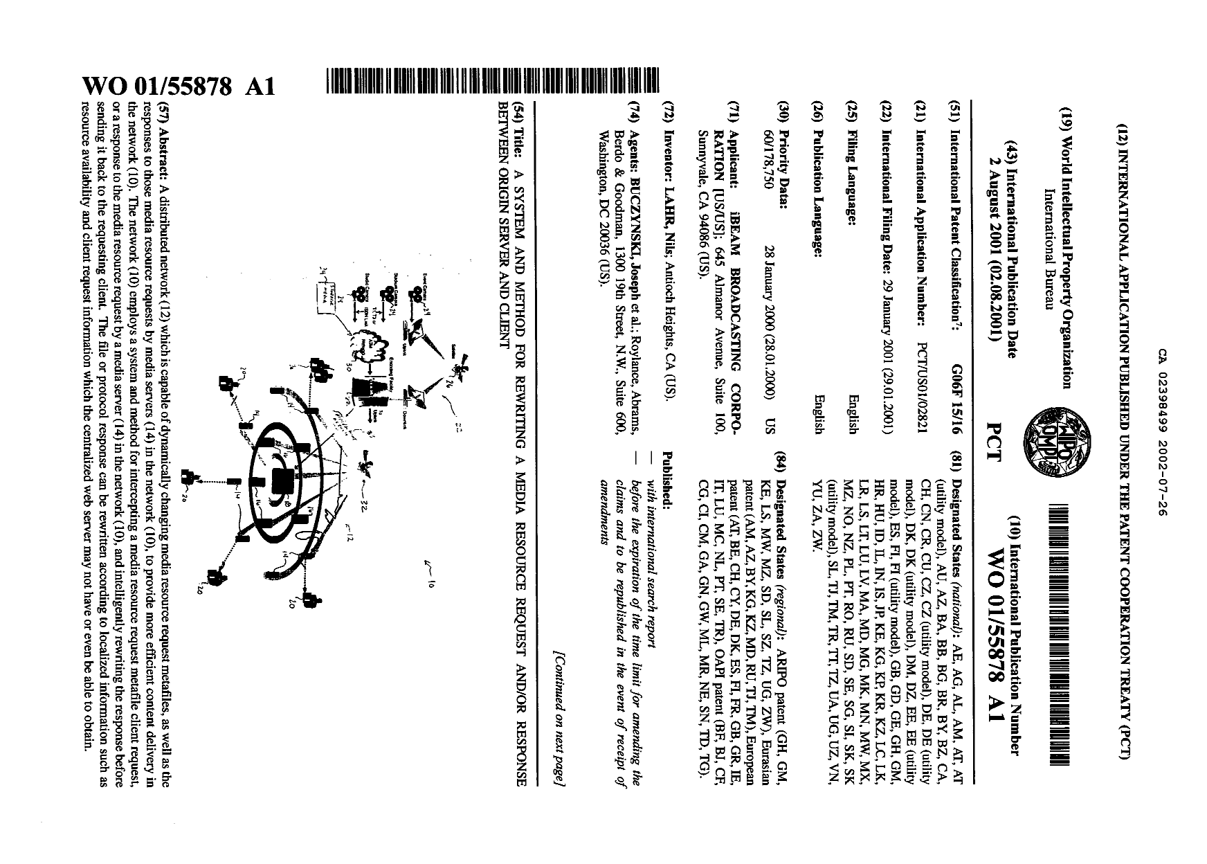 Canadian Patent Document 2398499. Abstract 20020726. Image 1 of 1