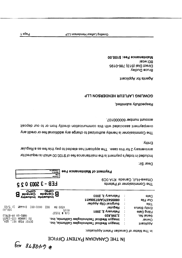 Document de brevet canadien 2398820. Taxes 20021203. Image 1 de 1