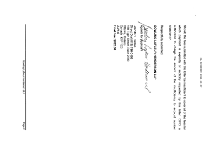 Document de brevet canadien 2398869. Correspondance 20111207. Image 2 de 2