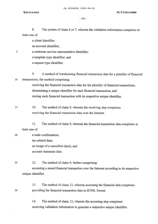 Document de brevet canadien 2399291. Revendications 20020802. Image 2 de 22