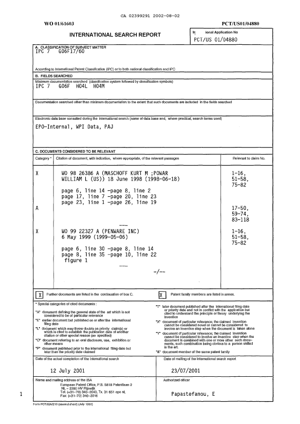 Document de brevet canadien 2399291. PCT 20020802. Image 2 de 4