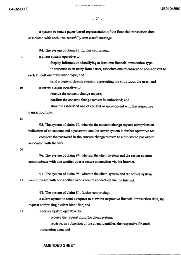 Canadian Patent Document 2399291. Prosecution-Amendment 20020803. Image 11 of 12