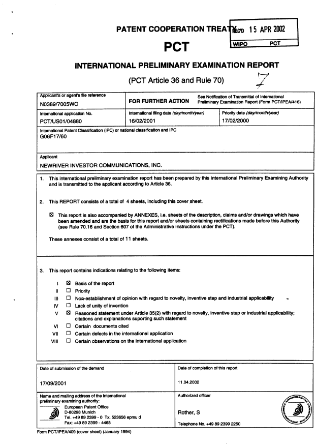 Document de brevet canadien 2399291. PCT 20020803. Image 1 de 4