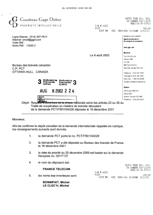Document de brevet canadien 2399592. Cession 20020808. Image 1 de 5