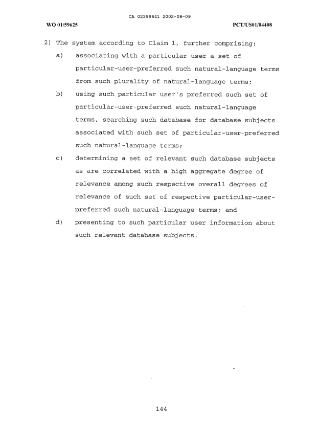 Document de brevet canadien 2399641. Revendications 20020809. Image 2 de 30