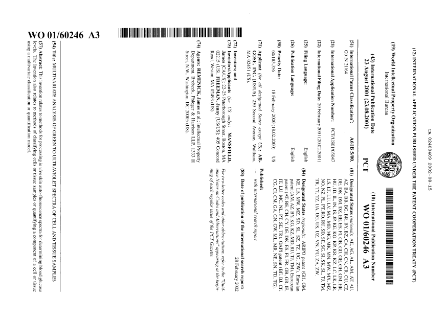 Document de brevet canadien 2400409. Abrégé 20020815. Image 1 de 1