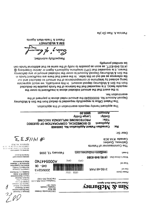 Canadian Patent Document 2400468. Prosecution-Amendment 20060213. Image 1 of 1