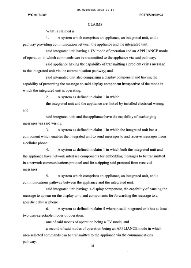 Document de brevet canadien 2400556. Revendications 20020917. Image 1 de 3