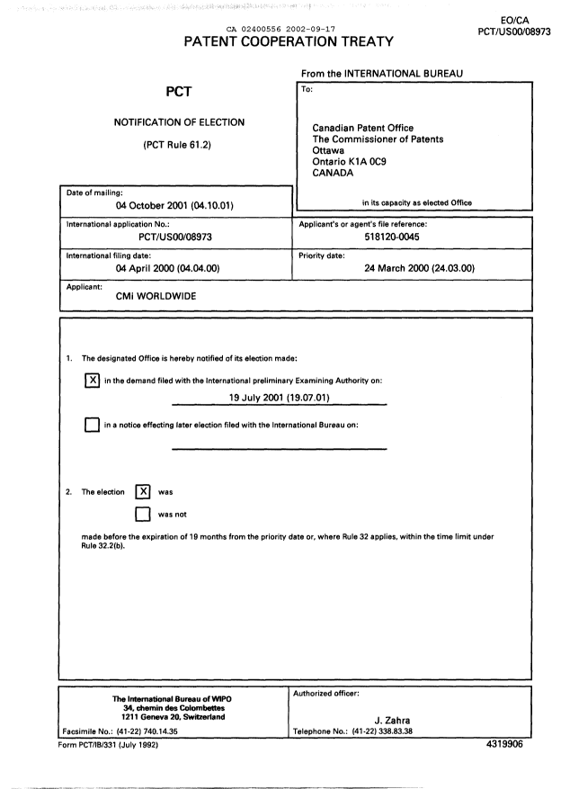 Document de brevet canadien 2400556. PCT 20020917. Image 1 de 6