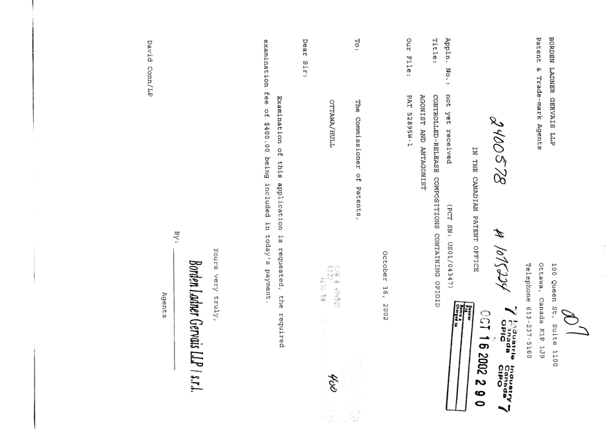 Document de brevet canadien 2400578. Poursuite-Amendment 20021016. Image 1 de 1