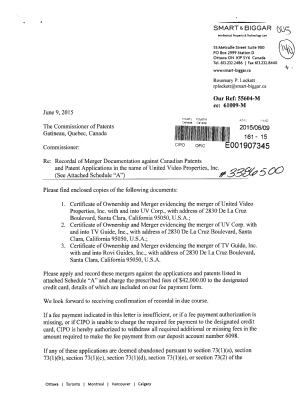 Document de brevet canadien 2401373. Cession 20150609. Image 1 de 21
