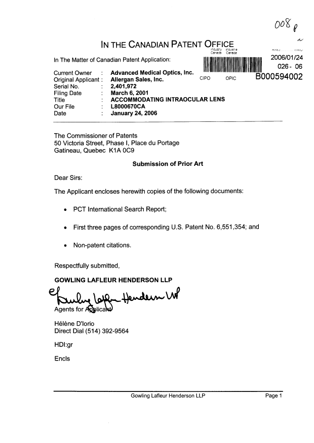 Document de brevet canadien 2401972. Poursuite-Amendment 20060124. Image 1 de 1