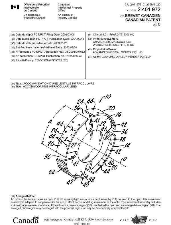 Document de brevet canadien 2401972. Page couverture 20090107. Image 1 de 1