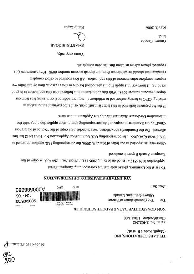 Canadian Patent Document 2402242. Prosecution-Amendment 20060503. Image 1 of 1