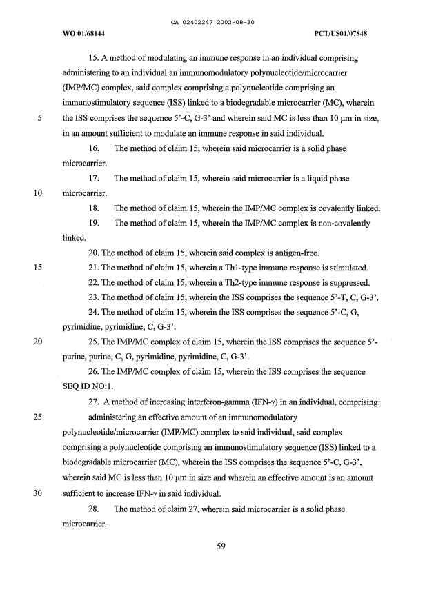Document de brevet canadien 2402247. Revendications 20020830. Image 2 de 5