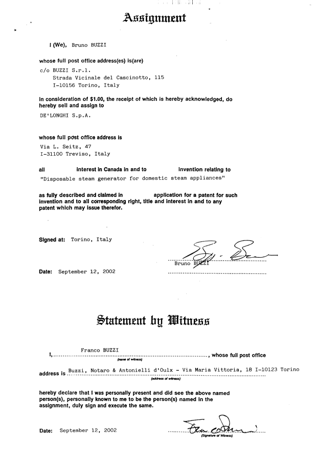 Document de brevet canadien 2402409. Cession 20030130. Image 2 de 2
