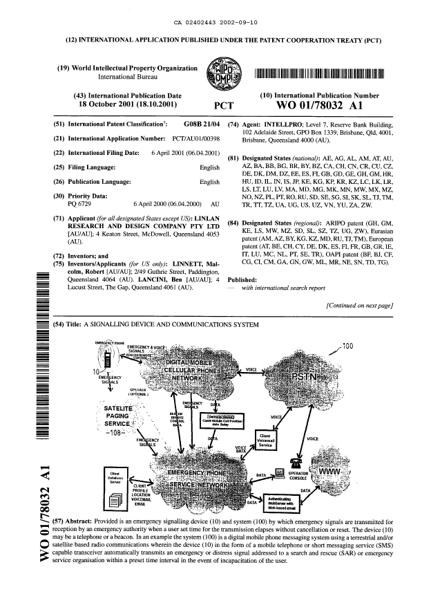 Canadian Patent Document 2402443. Abstract 20020910. Image 1 of 2