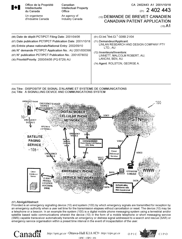 Document de brevet canadien 2402443. Page couverture 20030110. Image 1 de 1