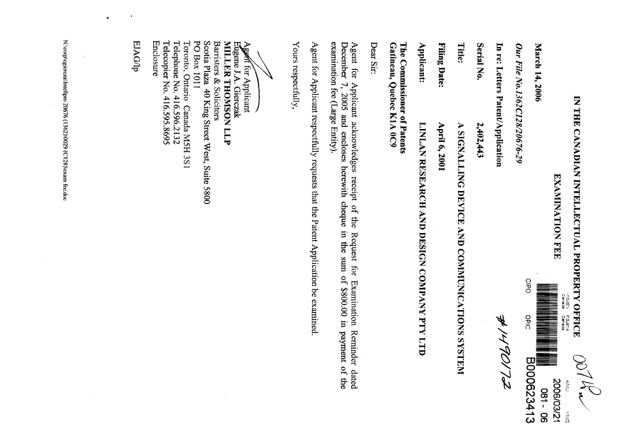 Canadian Patent Document 2402443. Prosecution-Amendment 20060321. Image 1 of 1