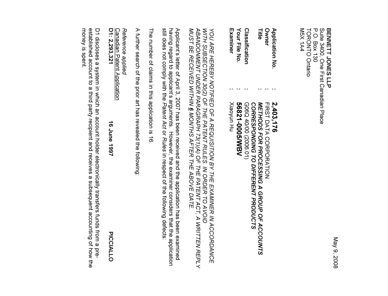 Canadian Patent Document 2403176. Prosecution-Amendment 20080509. Image 1 of 6