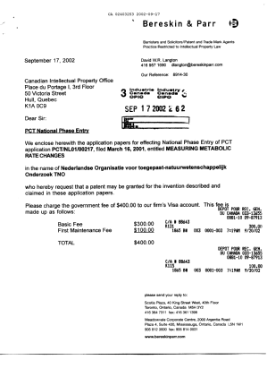 Document de brevet canadien 2403253. Cession 20020917. Image 1 de 4