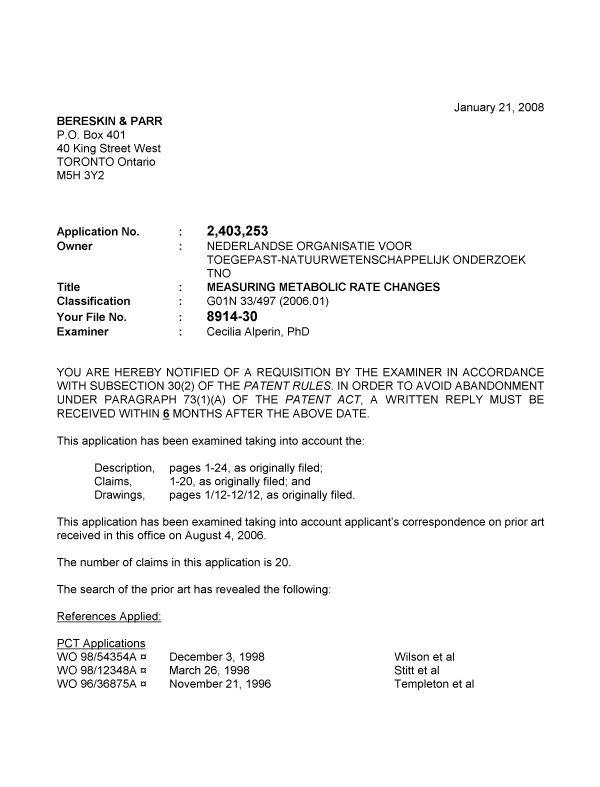Canadian Patent Document 2403253. Prosecution-Amendment 20080121. Image 1 of 5