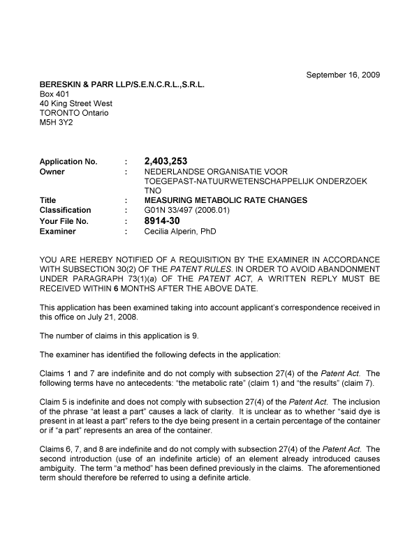 Canadian Patent Document 2403253. Prosecution-Amendment 20090916. Image 1 of 2