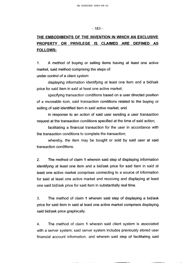 Document de brevet canadien 2403300. Revendications 20020912. Image 1 de 4