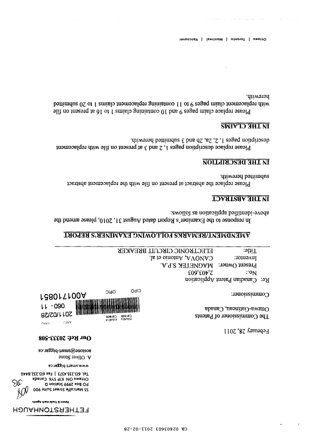 Canadian Patent Document 2403603. Prosecution-Amendment 20110228. Image 1 of 13