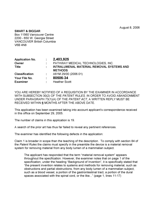 Document de brevet canadien 2403925. Poursuite-Amendment 20060808. Image 1 de 2