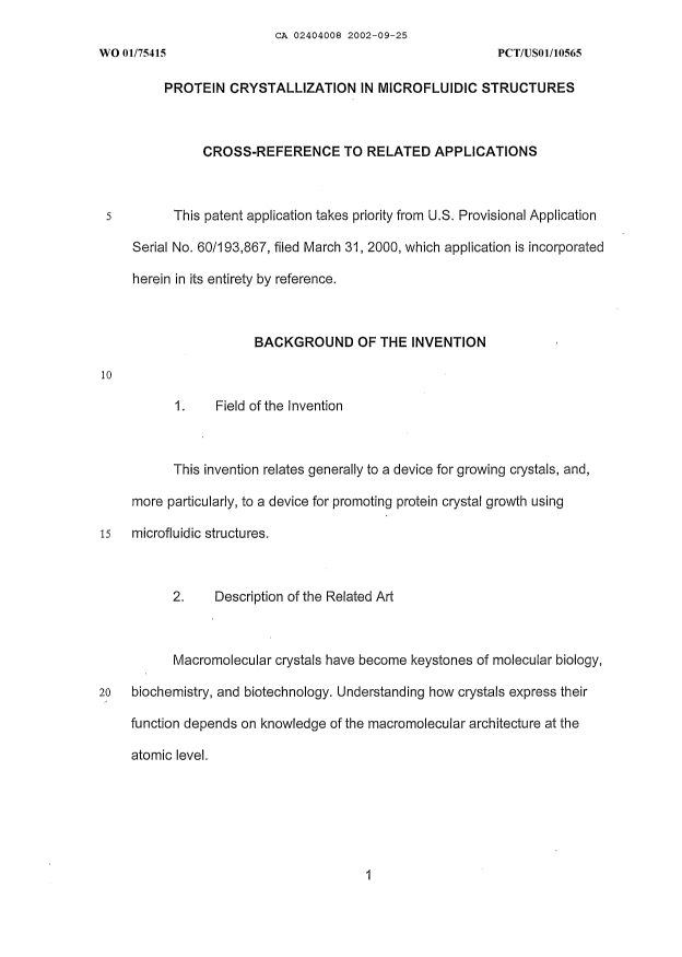 Document de brevet canadien 2404008. Description 20020925. Image 1 de 40