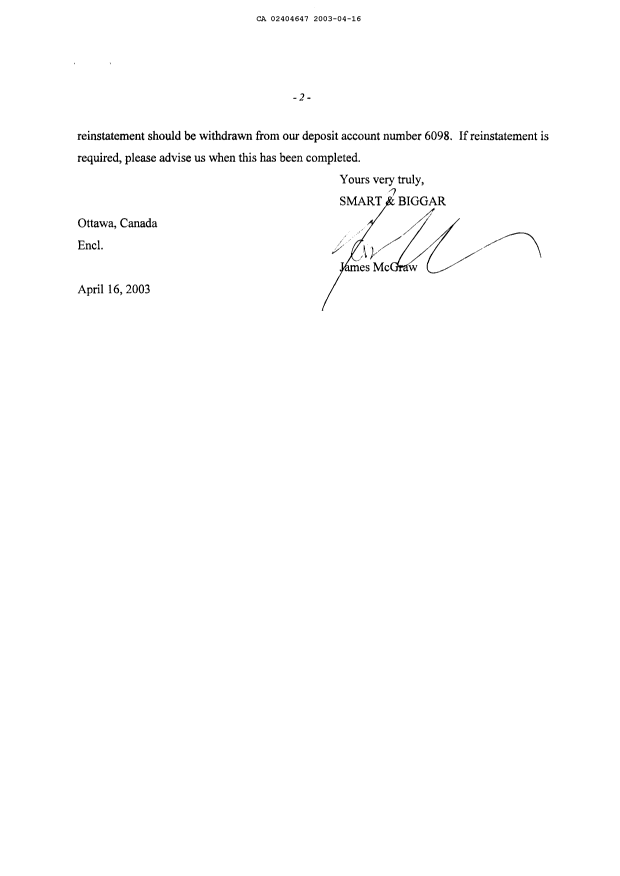 Canadian Patent Document 2404647. Prosecution-Amendment 20030416. Image 2 of 19