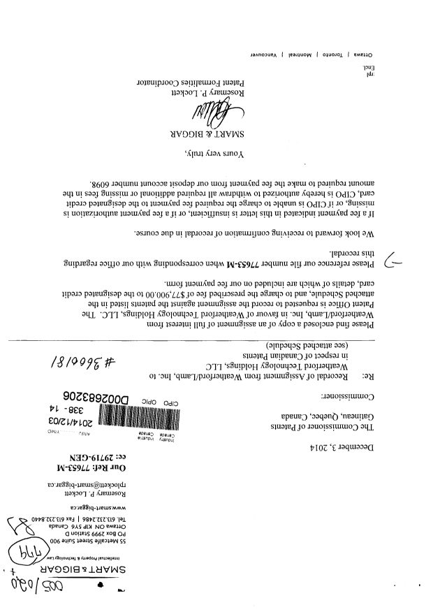 Canadian Patent Document 2404752. Assignment 20141203. Image 1 of 62