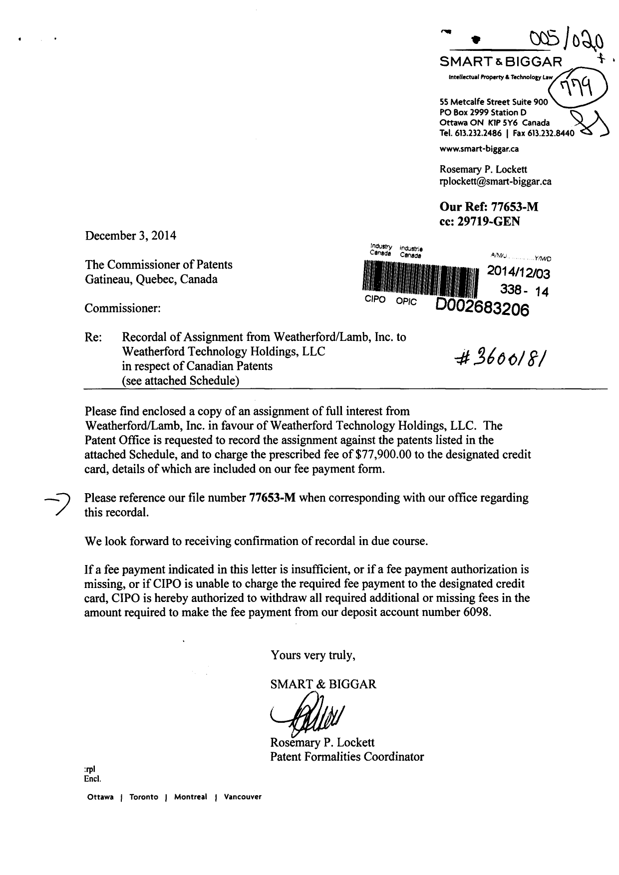 Document de brevet canadien 2404752. Cession 20141203. Image 1 de 62