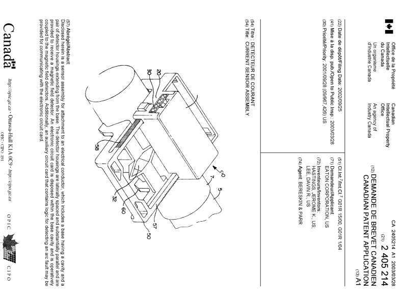 Document de brevet canadien 2405214. Page couverture 20030304. Image 1 de 1