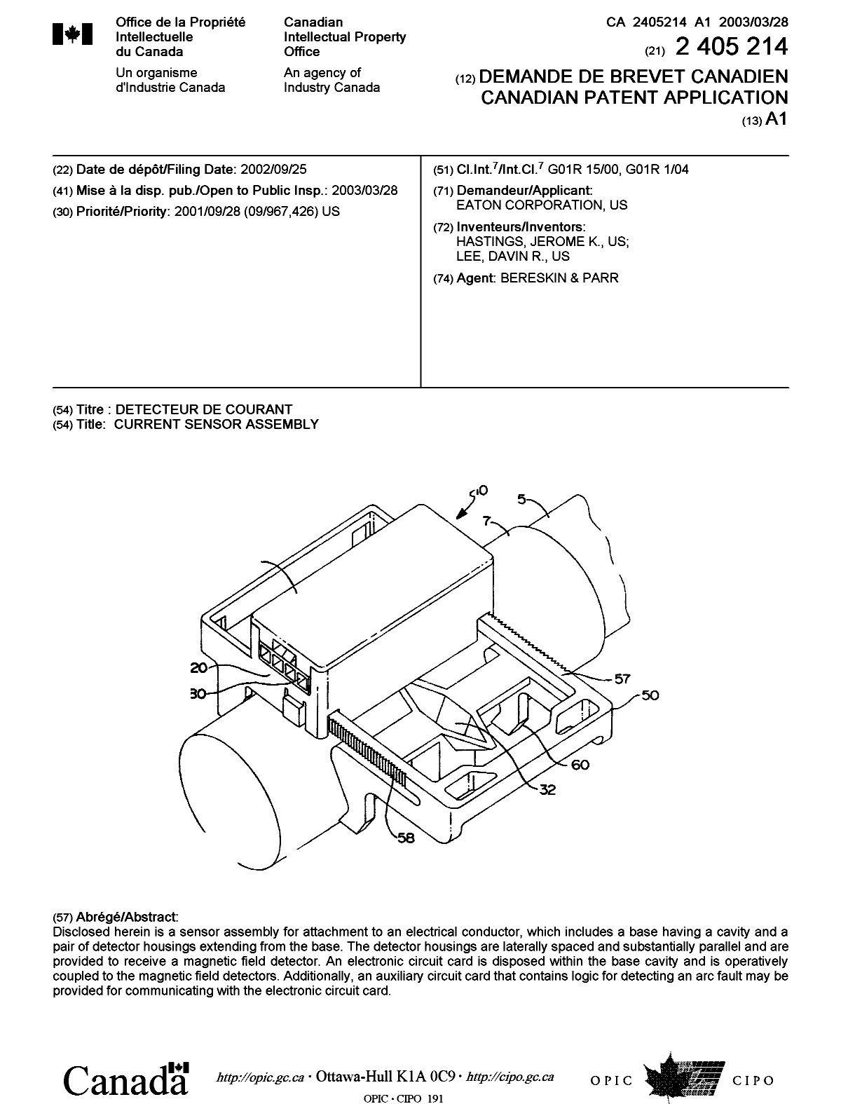 Document de brevet canadien 2405214. Page couverture 20030304. Image 1 de 1