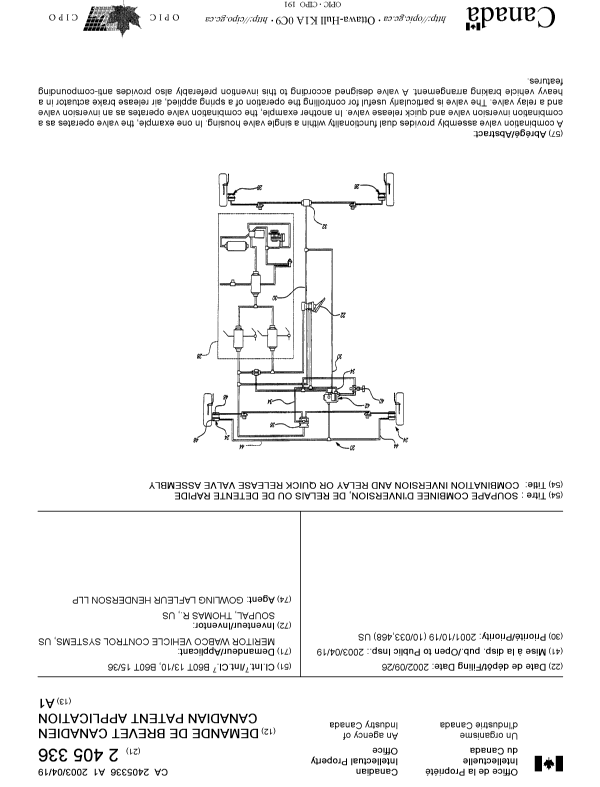 Canadian Patent Document 2405336. Cover Page 20030328. Image 1 of 1