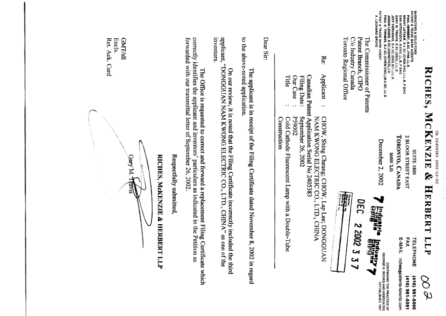 Canadian Patent Document 2405383. Correspondence 20021202. Image 1 of 1