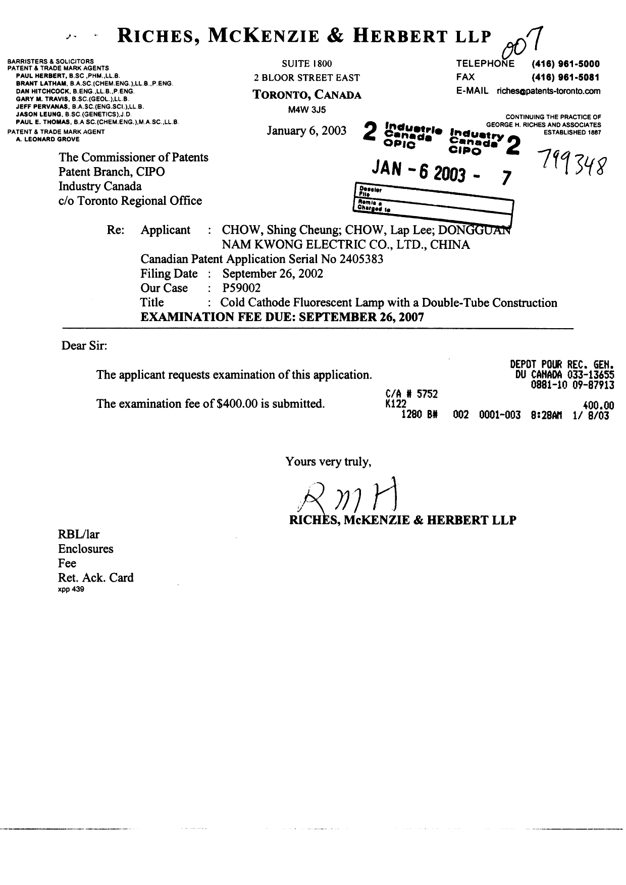 Canadian Patent Document 2405383. Prosecution-Amendment 20030106. Image 1 of 1