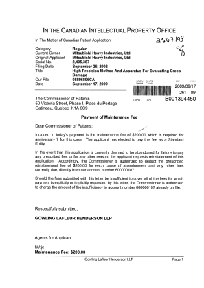 Canadian Patent Document 2405387. Fees 20090917. Image 1 of 1