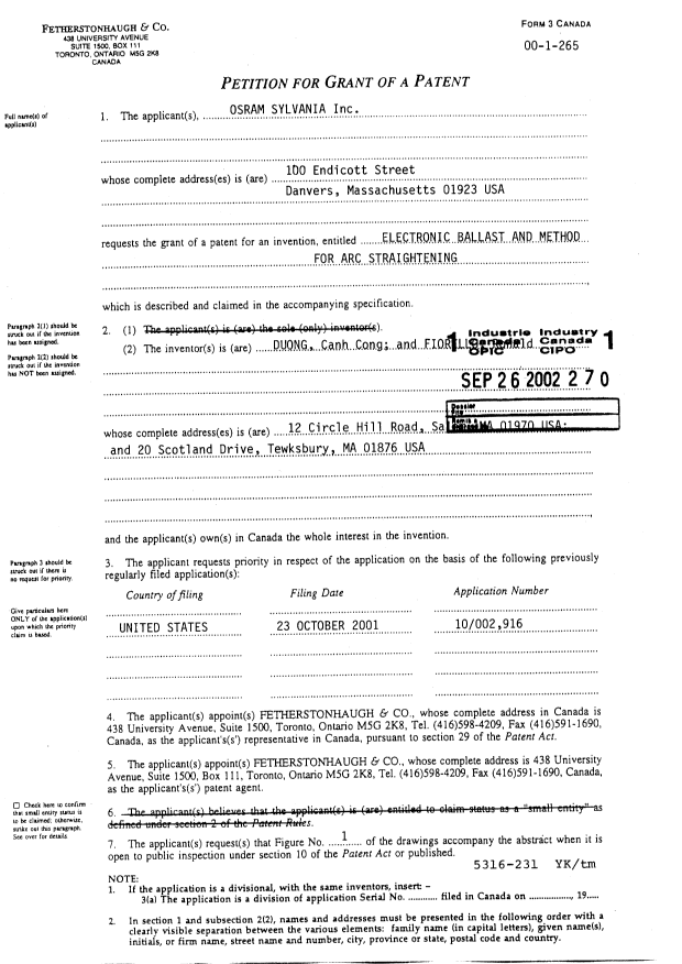 Document de brevet canadien 2405398. Cession 20020926. Image 3 de 7