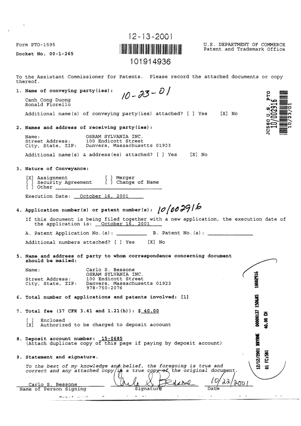 Document de brevet canadien 2405398. Cession 20020926. Image 6 de 7