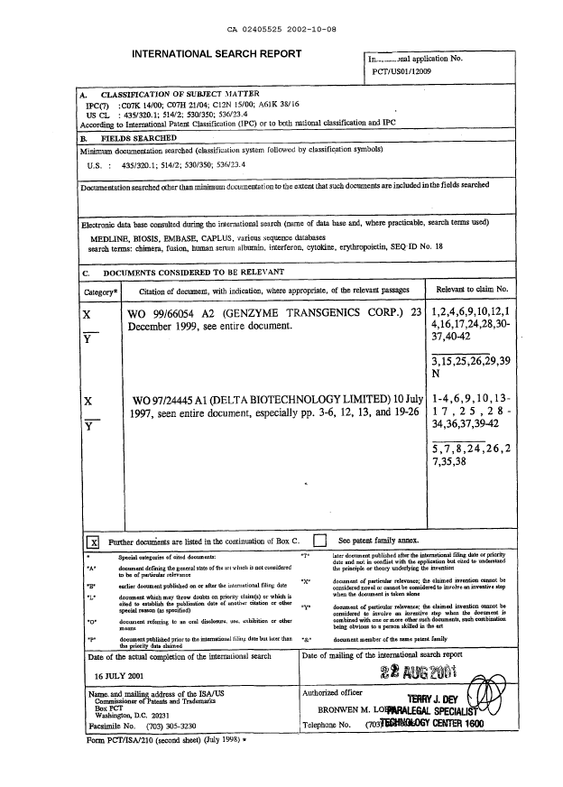Document de brevet canadien 2405525. PCT 20021008. Image 1 de 2