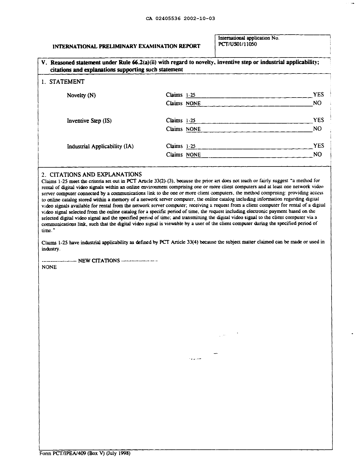 Canadian Patent Document 2405536. PCT 20011203. Image 7 of 8