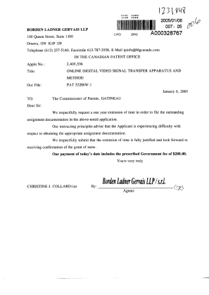 Document de brevet canadien 2405536. Correspondance 20041206. Image 1 de 1