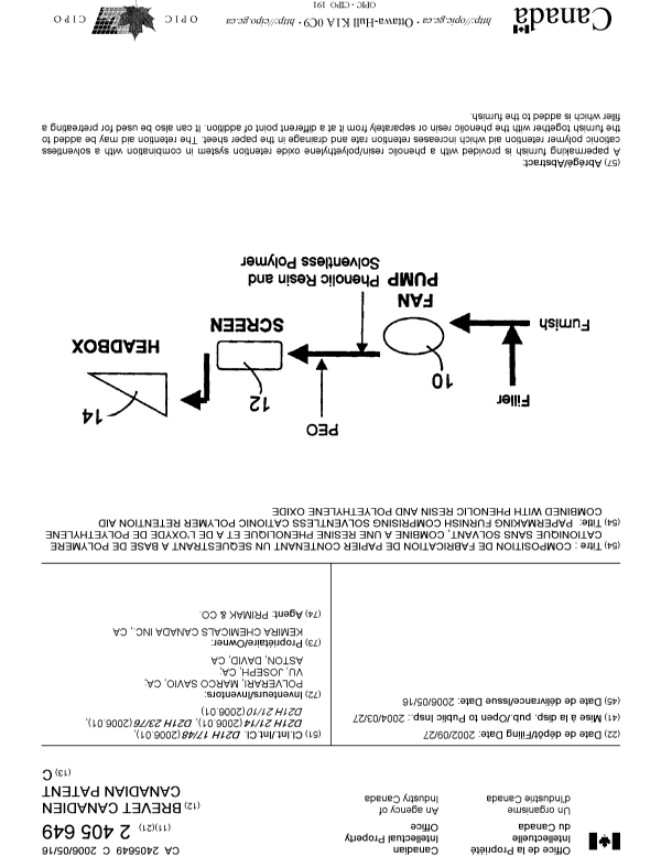 Canadian Patent Document 2405649. Cover Page 20060421. Image 1 of 1