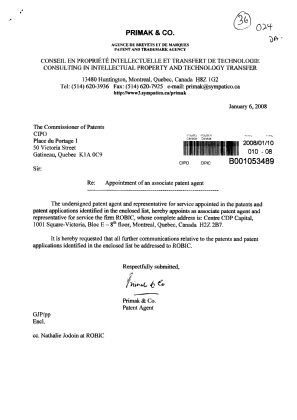 Document de brevet canadien 2405649. Correspondance 20080110. Image 1 de 2