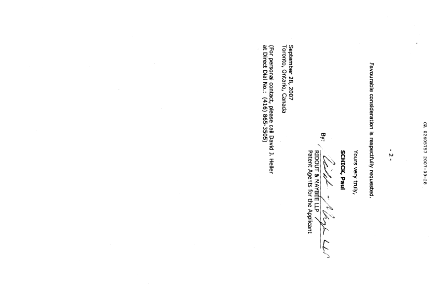 Canadian Patent Document 2405757. Prosecution-Amendment 20070928. Image 2 of 10