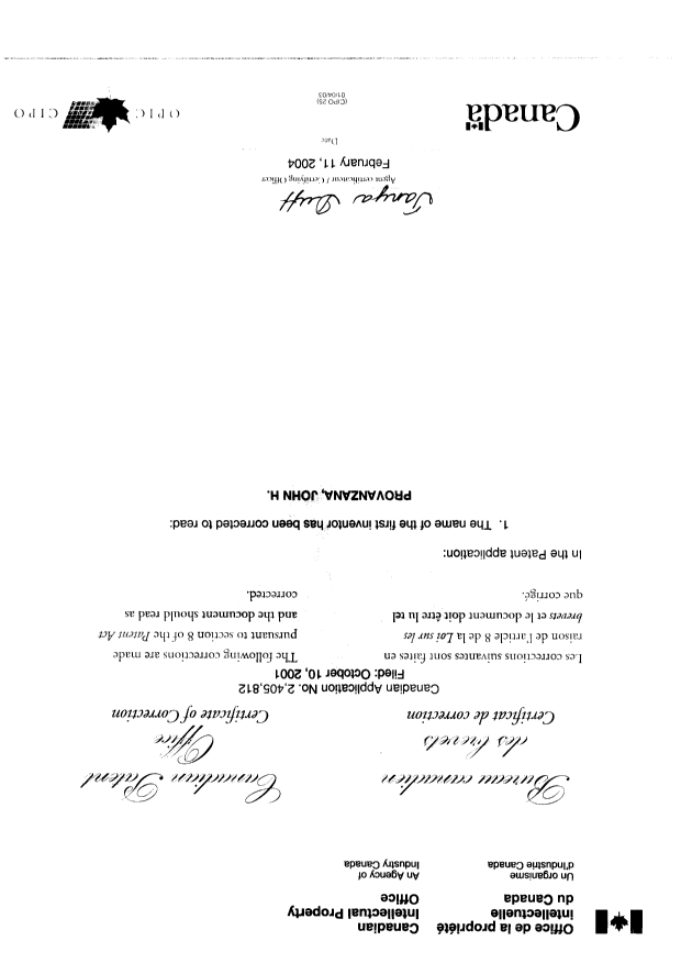 Canadian Patent Document 2405812. Prosecution-Amendment 20031211. Image 2 of 2
